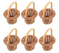 Gogogmee 6Pcs Miniature Woven Basket Set with Handles Small Rattan Craft Baskets for Dollhouse Decor Micro Landscape Candy and Favor Storage