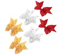 Gogogmee 6pcs Sequin Bow Hair Clips Set with Large Glitter Ribbon Bows in Yellow Silver Red, Cheerleading Hair Accessories for Women, for Christmas and Sports Events