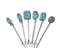 Gogogmee 6pcs Turquoise Decorative Hair Pins for Women Stylish Heart Flower Design Shiny Bobby Clips for Parties Weddings Daily Styling Accessories
