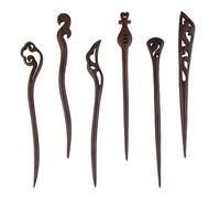 Gogogmee 6pcs Wooden Vintage Hair Stick Handmade Traditional Chinese Ebony Hair Chopsticks Fashion Headwear for Women Ancient Random Style