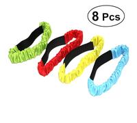 Gogogmee 8Pcs Elastic Legged Race Bands with Tape for Outdoor Sports Day Carnival Relay Game High Density Sewn Straps in Red Yellow Blue Green Easy to Wear and Secure