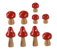 Gogogmee 9pcs Miniature Wooden Mushroom Ornaments Red Micro Landscape Decoration for Garden Fairy Houses Flowerpots Windowsills and Bonsai Home Accessories