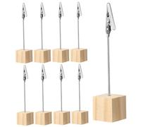 Gogogmee 9Pcs Wooden Memo Clips with Cube Base Multi Function Table Stands and Picture Holders for Desktop Creative Photo and Card Display Clips for Office and Home Use