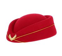 Gogogmee Adjustable Faux Felt Air Hostess Hat Deep Red Flight Attendant Cap for Women Ladies Comfortable Fit Cosplay Stage Performance Uniform Accessory
