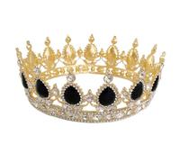 Gogogmee Baroque Crystal Crown Bridal Tiara with Black Rhinestones, High-end round Water Drop Design Wedding Hair Accessory for Brides, Elegant Gold and Black Hair Ornament