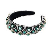 Gogogmee Baroque Green Velvet Rhinestone Hairband Wide Sponge Headband for Women Girls Elegant Headdress Party Hair Accessory