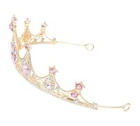 Gogogmee Baroque Style Women's Crown Pink Rhinestones on Gold Base, Vintage Bridal Tiara Headpiece for Wedding Hair Accessories, Adult Rhinestone Headband Suitable for Pageants and Parties