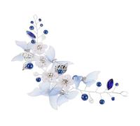 Gogogmee Blue Butterfly Pearl Bridal Hair Band Handwoven Rhinestone Wedding Headpiece Elegant Crystal Hair Vine Accessory for Bride Ceremony and Festival