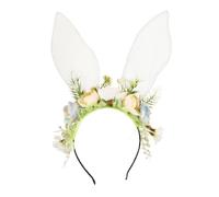 Gogogmee Bunny Ears Headband with Realistic Flocked Flower Detail Lightweight Comfortable Easter Costume Hair Accessory for Parties and Stage Performances