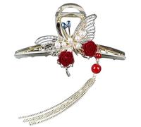 Gogogmee Butterfly Hair Claw Clip with Pearl Tassel Half Bun Jaw Clamp for Women Decorative Hair Accessories for Weddings and Dating and Party for Messy Bangs