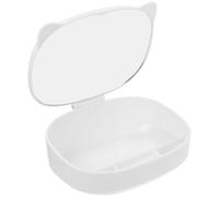 Gogogmee Cartoon Cat Ear Folding Makeup Mirror with White Storage Box, Multifunctional Cosmetic Organizer and Jewelry Trinket Storage for Bedroom and Travel