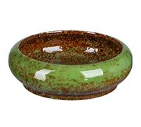 Gogogmee Ceramic Bonsai Plant Bowl with Drainage Hole, Small round Shallow Desktop Planter Pot for Succulent and Water Culture Plants, Green Indoor Garden Container