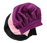 Gogogmee Children’s Satin Sleep Bonnet Cap Set 3pcs Wide Band Elastic Hair Care Hat for Boys and Girls Night Sleeping Hair Turbans in Purple Black and Pink