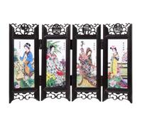 Gogogmee Chinese Style Antique Folding Small Screen Divider with Four Design Resin Panel Decoration Desktop Folding Screen Feng Shui Ornaments for Business Dorm Studio Office