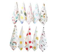 Gogogmee Cotton Baby Face Towels and Saliva Handkerchiefs for Newborns, 6-Layer Muslin Soft Washcloths, Breathable 30x30cm Baby Bibs Set of 10 for Infant Care
