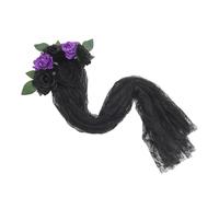 Gogogmee Day of The Dead Headband Halloween Headpiece with Rose Flower Decor Long Lace Veil Hair Decorating Prop for Party Role-Playing Accessories