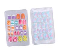 Gogogmee Detachable Artificial Fingernails for Kids Party, 2 Boxes of Eco-friendly Abs Material Self-adhesive Short Fake Nails, Easy to Apply Nail Art Set for Random Color Random Style