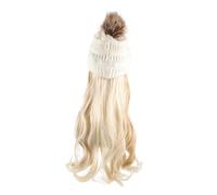Gogogmee Detachable Long Wavy Wig Beanie for Women Warm Knitted Hat with Hair Attached Stretchy Comfortable Fit Winter Hairpiece