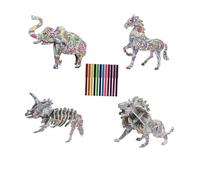 Gogogmee DIY Paintable Puzzle for Unfinished Animal Graffiti Jigsaw with Designs and Color Pens Educational Craft Activity for Home and School Creativity