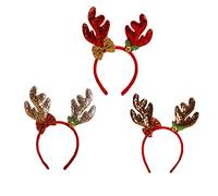Gogogmee Elegant Christmas Hair Accessory Reindeer Antler Headband Glitter Buckle with Bells Unisex Stretchable Red Gold Brown