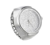 Gogogmee Finger Ring Watch for Men Women, Silver Mini Quartz Movement, Bling Sparkle Design, Lightweight Fashion Jewelry Suitable for Birthday Christmas