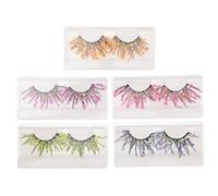 Gogogmee Fluorescent 3D False Eyelashes with Glitter 5 Pairs 25Mm Length Chemical Fiber Stylish Design Comfortable Wear for Women Party and Role Playing