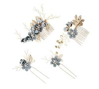 Gogogmee Hair Comb Hair Fork Headpiece 1 Set Light Blue Rhinestones Crystal Flower Bridal Wedding Clip U Shape for Buns and Updos