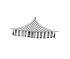 Gogogmee Handmade Black Cotton Rope Stuffed Animal Hammock Wall Corner Organizer with Macrame Tassel Cozy Plush Storage for Decor and Tidy Space