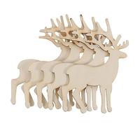 Gogogmee Handmade Christmas Craft 5pcs Reindeer Cutout Wood Slices Decorative Christmas Tree Ornaments Decor