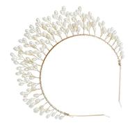 Gogogmee Handmade Pearl Wedding Crown Bridal Tiara Headdress Lightweight for Bride Bridesmaid Banquet Party Accessories Gold