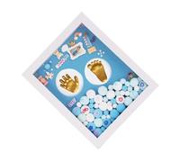 Gogogmee Handprint Footprint Kit Medium Blue Boys DIY Milestone Ink Pad Gold Paint Keepsake Frame Set for Memory