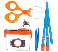Gogogmee Insect Viewer Box with Magnifying Lens Portable Breeding Cage for Outdoor Exploration Shoulder Sling Ventilated Critter Keeper with Tweezers and Tong Safe Handling Tools