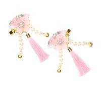 Gogogmee Japanese Style Tassel Flower Hair Clips for Women Kimono Hair Ornament Side Pins with Fan Design Vintage Traditional Hairpins for Wedding Party Everyday Wear Pink