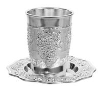 Gogogmee Kiddush Cup and Saucer Set, Zinc Alloy, Silver for Shabbos