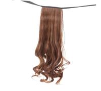 Gogogmee Long Curly Hair Wig for Women Light Brown Drawstring Ponytail Hair Extension Synthetic Wavy Hairpiece for Casual Occasions