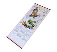 Gogogmee Lunar Feng Shui Wall Calendar with Horse Zodiac Faux Rattan Material Hanging Scroll Daily Zodiac Insights and Comprehensive Chinese Year Decor for Home Office Space Saving