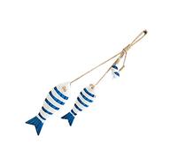 Gogogmee Mediterranean Style Wooden Fish Pendant Blue Small Hanging Adornment for Home Bar Mall Curtain Decoration Nautical Wall Hanging Net Fishnet Decor