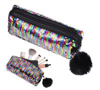Gogogmee Mermaid Sequin Pencil Organizer Large Capacity Glitter Makeup Pouch for Women Multi-Functional Small Travel Zipper Case for Pens Lipstick Keys Eye-catching Cosmetic Storage