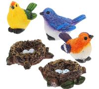 Gogogmee Mini Artificial Bird Nest and Figurines Set 5pcs Dollhouse Accessories with Small Orange Blue Green Birds and Micro Scene Decor for Dollhouse Gardening and Play