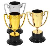 Gogogmee Mini Trophy Set 3pcs Plastic Gold Silver Bronze Award Trophy Cups Realistic Appearance Game Props Photo Prop and Party Decoration Winning Prizes Competitions Family Games Prizes