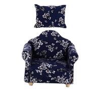 Gogogmee Miniature Blue Floral Mini Sofa with Pillow for Dollhouse Play House Handcrafted Miniature Furniture for Mini House Decoration and