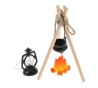 Gogogmee Miniature Campfire Model for Doll House Outdoor Scenes Mini Camping Kit with Firewood Rack and Hanging Cooking Pot Fake Bonfire Prop for Photography and Snowy Christmas Decorations