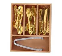 Gogogmee Miniature Dollhouse Silverware with Realistic Plastic Knife Fork Spoon Tongs and Brown Storage Holder Detailed Craftsmanship for Dollhouse Kitchen Accessories Easy to Clean and
