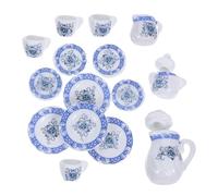 Gogogmee Miniature Porcelain Tea Cup and Plate Dollhouse Accessories Blue Floral Mini Tea Cups for Doll House Decoration Compact Model Kit for Home
