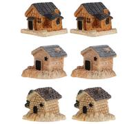Gogogmee Miniature Villa Figurines for Fairy Garden Tiny Resin House Statues Micro Landscape Decorations for Dollhouses 6-Piece Set for Miniature Garden Decor
