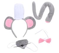 Gogogmee Mouse Costume Set for Adults Soft Grey Animal Accessories with Ears Headband Bow Tie Nose and Tail for Halloween Carnival Cosplay Party