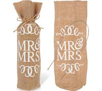 Gogogmee Mr Mrs Jute Wine Bottle Bags 2Pcs Set Decorative Wedding Bottle Pouch Printed Yellow Burlap for Engagement Party and Festival Wrapping