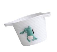 Gogogmee Multifunctional Cotton Rope Storage Basket for Books and Essentials Canvas Organizer Bin with Dark Green Accent for Nursery Playroom and Home Clutter Management