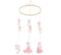 Gogogmee Nordic Crib Mobile with Felt Balls Wooden Beads Star Elephant Wind Chime Pendant Safe Hanging Decor for Photo Prop Pink