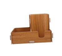 Gogogmee Paper Cup Storage Rack with Separate Compartments for Cups Lids Straws and Tissues Lightweight Desktop Organizer for Coffee Shops and Tea Rooms Simple Elegant Cherry Wood Finish